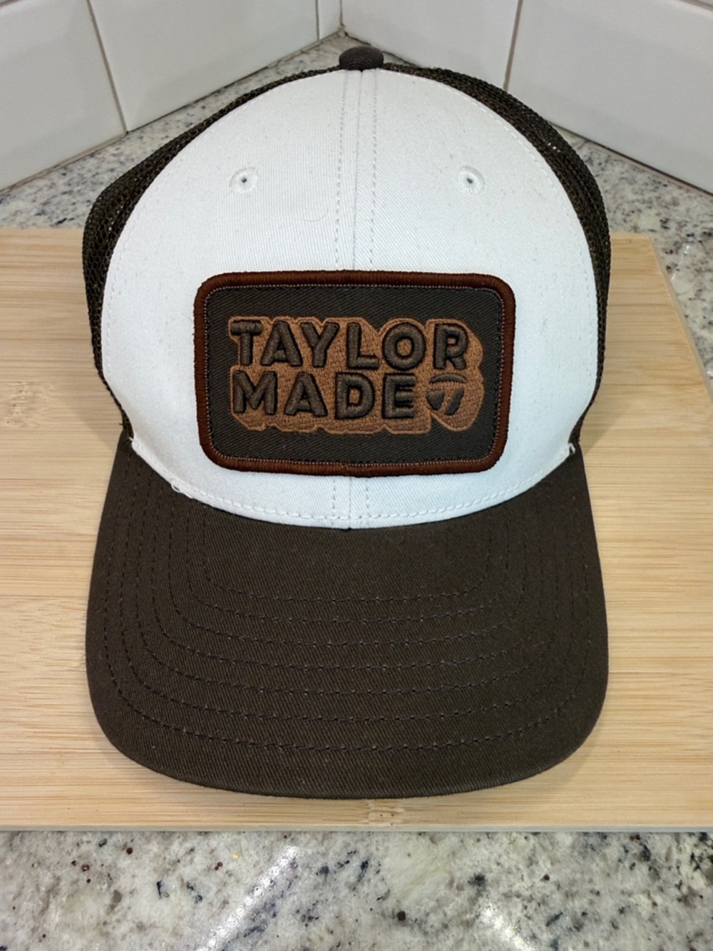 TaylorMade White and Brown Patch Trucker Hat